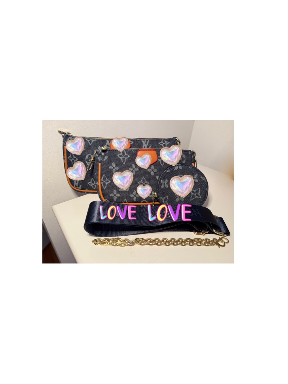 3 pc. Denim Crossbody Bag